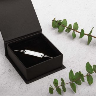 Engraved Silver Bracelet with Bar Pendant - I Love You